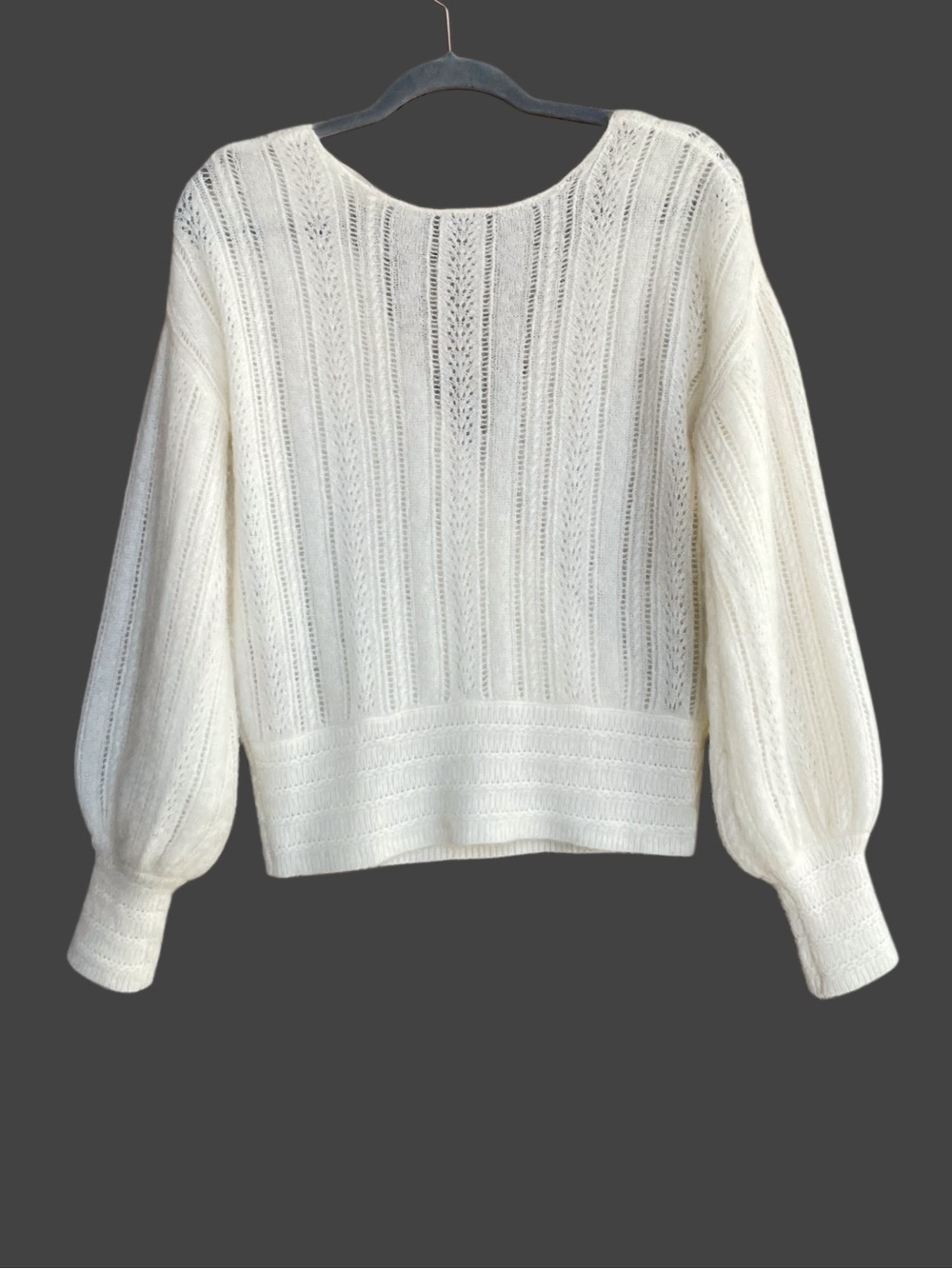 SEZANE Ecru Cream Mohair Wool Reversible V Neck Pointelle Knit Cristina Sweater - Picture 7 of 17
